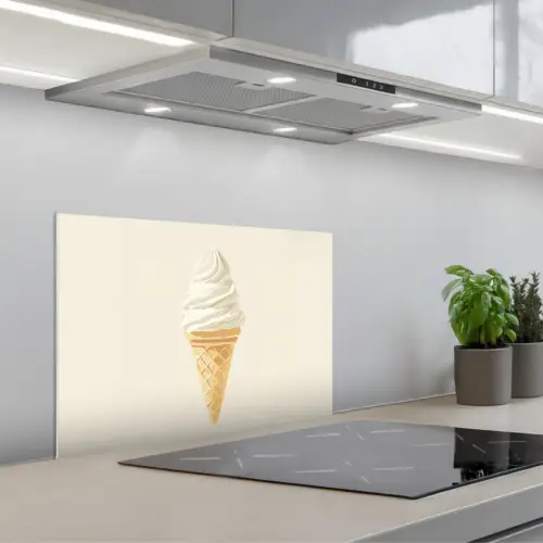 Softijs - Hoorntje - Wit keuken achterwand spatscherm klein -3d_schuin