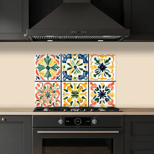 Spaans - Tegels - Keramiek - Bloemen keuken achterwand spatscherm klein -sfeer1