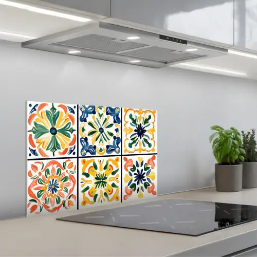 Spaans - Tegels - Keramiek - Bloemen keuken achterwand spatscherm klein -3d_schuin