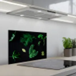 Specerijen en kruiden op zwarte achtergrond keuken achterwand spatscherm klein -3d_schuin