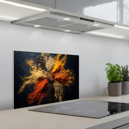 Specerijen - Explosie - Oranje keuken achterwand spatscherm klein -3d_schuin