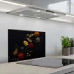 Specerijen - Kruiden - Noten - Lavendel - Zwart keuken achterwand spatscherm klein -3d_schuin