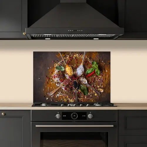 Specerijen - Kruiden - Lepels - Zout - Bruin - Keuken keuken achterwand spatscherm klein -sfeer1