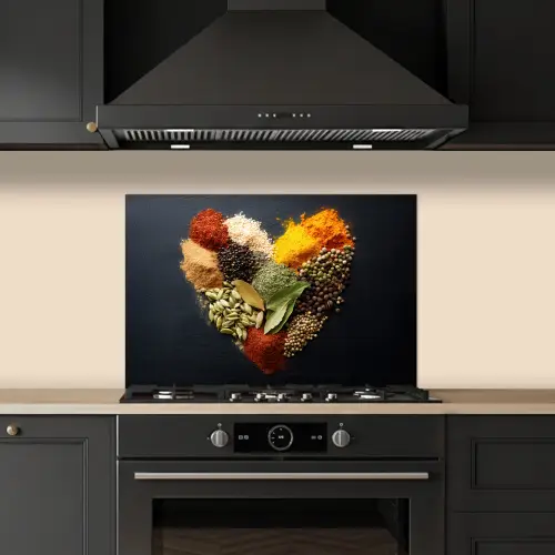Specerijen - Mix - Hartvorm - Zwart keuken achterwand spatscherm klein -sfeer1