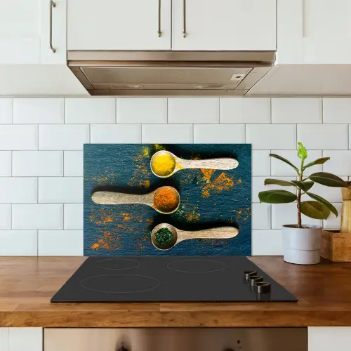 Specerijen - Lepel - Kruiden - Bruin - Geel - Groen keuken achterwand spatscherm klein -sfeer2