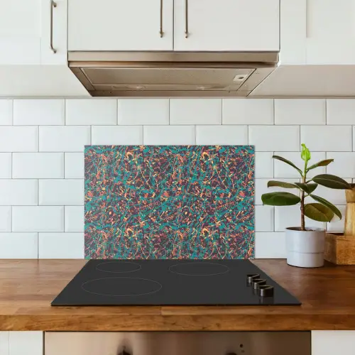 Spat - Abstract - Oranje - Groen keuken achterwand spatscherm klein 900 -sfeer2