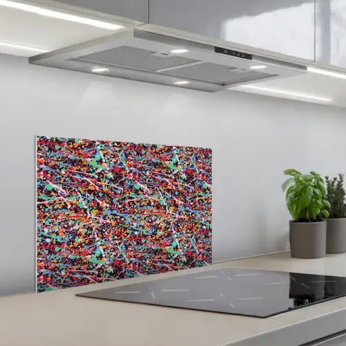 Spat - Abstract - Waterverf - Multi keuken achterwand spatscherm klein 900 -3d_schuin