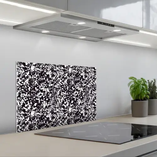Spat - Stippen - Zwart - Wit keuken achterwand spatscherm klein 900 -3d_schuin