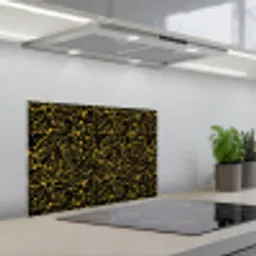 Spat - Waterverf - Geel - Zwart keuken achterwand spatscherm klein 900 -3d_schuin