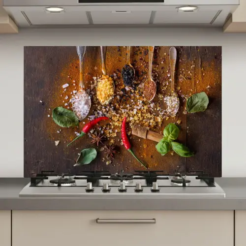 Lepels - Kruiden - Chilipeper - Specerijen - Zout keuken achterwand spatscherm klein -3d_website