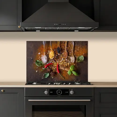 Lepels - Kruiden - Chilipeper - Specerijen - Zout keuken achterwand spatscherm klein -sfeer1