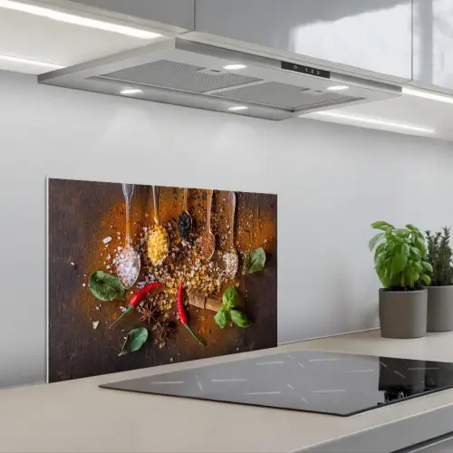 Lepels - Kruiden - Chilipeper - Specerijen - Zout keuken achterwand spatscherm klein -3d_schuin