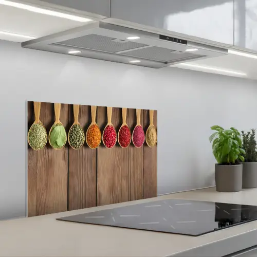 Lepels - Kruiden - Hout keuken achterwand spatscherm klein -3d_schuin