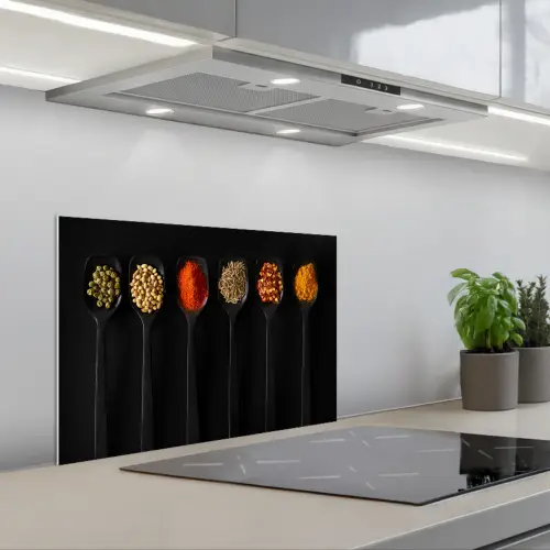Lepels - Specerijen - Zwart - Kruiden - Rustiek keuken achterwand spatscherm klein -3d_schuin