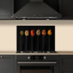 Lepels - Specerijen - Zwart - Kruiden - Rustiek keuken achterwand spatscherm klein -sfeer1