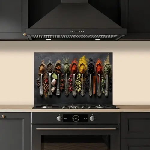 Lepels - Specerijen - Kaneel - Chili keuken achterwand spatscherm klein -sfeer1