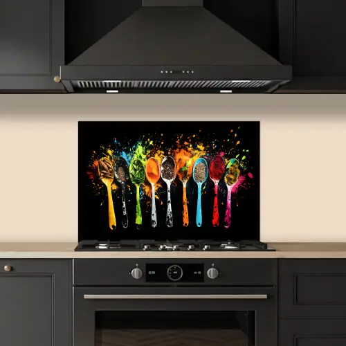 Lepels - Kruiden - Modern - Graffiti - Verf - Kleurrijk keuken achterwand spatscherm klein -sfeer1