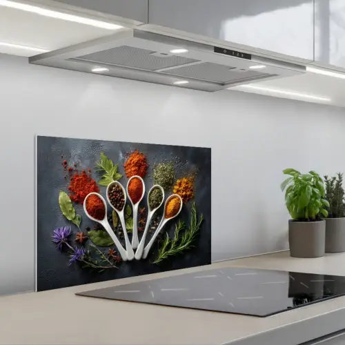Lepels - Wit - Poeder - Kruiden keuken achterwand spatscherm klein -3d_schuin