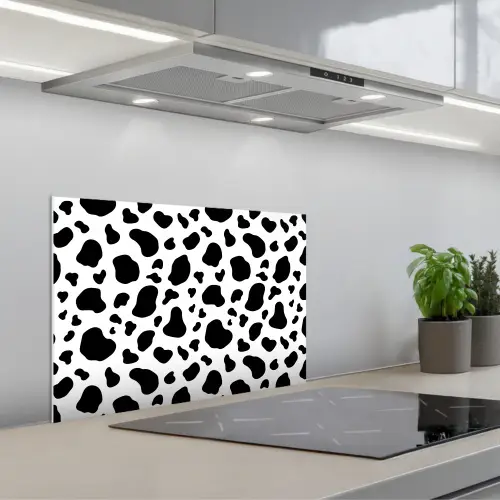 Vlekken - Zwart - Wit - Koe keuken achterwand spatscherm klein 900 -3d_schuin