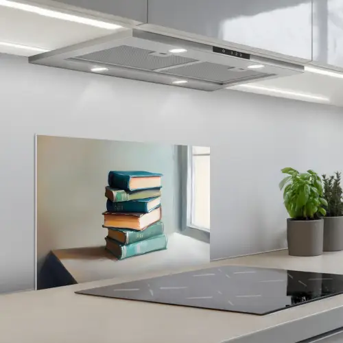 Stapel - Boeken - Groen - Daglicht keuken achterwand spatscherm klein -3d_schuin