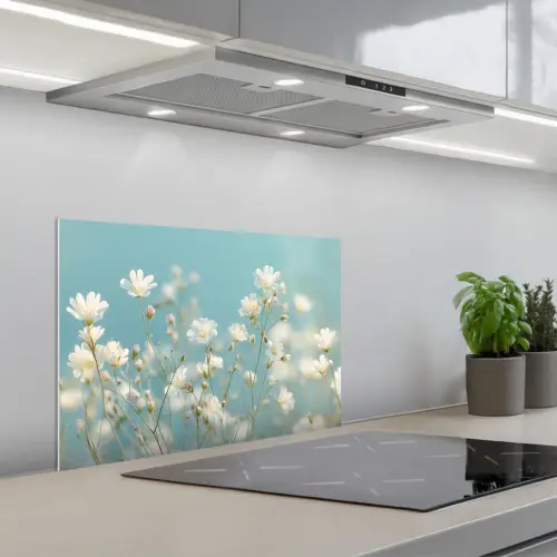 Stengels - Bloemen - Lucht - Wit keuken achterwand spatscherm klein -3d_schuin