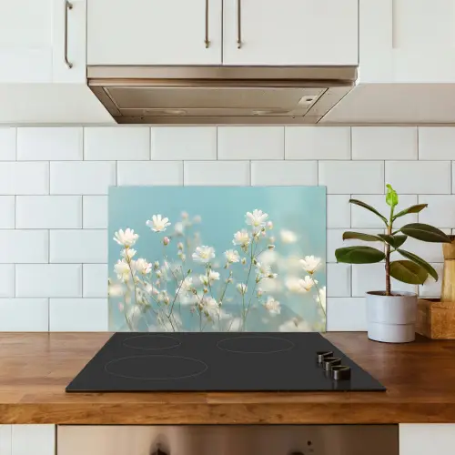 Stengels - Bloemen - Lucht - Wit keuken achterwand spatscherm klein -sfeer2