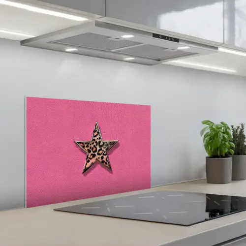Ster - Luipaard - Print - Roze keuken achterwand spatscherm klein -3d_schuin