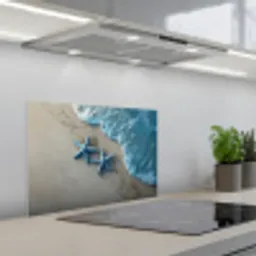 Zeesterren - Zand - Zee - Blauw keuken achterwand spatscherm klein -3d_schuin