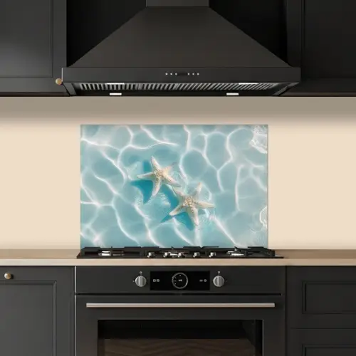Zeesterren - Golvend water - Rustgevend keuken achterwand spatscherm klein -sfeer1