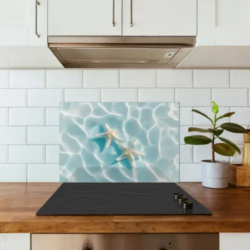 Zeesterren - Golvend water - Rustgevend keuken achterwand spatscherm klein -sfeer2