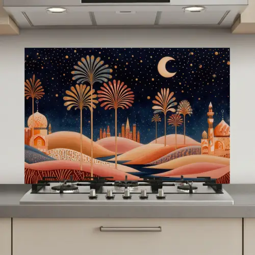 Sterrenhemel - Palmen - Rivier keuken achterwand spatscherm klein -3d_website