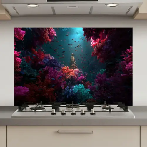 Standbeeld - Zeebodem - Koraal - Kleurrijk keuken achterwand spatscherm klein -3d_website