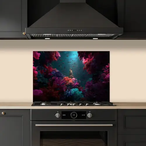 Standbeeld - Zeebodem - Koraal - Kleurrijk keuken achterwand spatscherm klein -sfeer1