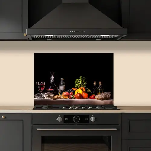 Stilleven - Eten - Drinken - Fruit - Zwart keuken achterwand spatscherm klein -sfeer1
