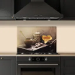 Stilleven - Pompoen - Knoflook - Pan - Tafel keuken achterwand spatscherm klein -sfeer1