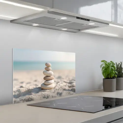 Stenen - Stapel - Zand - Zee keuken achterwand spatscherm klein -3d_schuin
