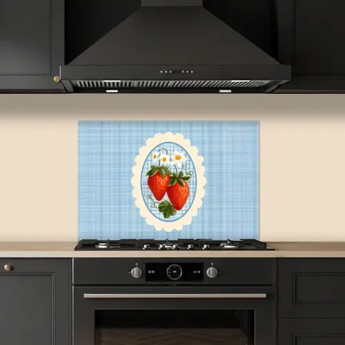 Aardbeien - Lijst - Rood - Geruit keuken achterwand spatscherm klein -sfeer1
