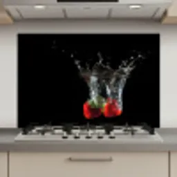 Aardbeien - Fruit - Water - Zwart - Rood keuken achterwand spatscherm klein -3d_website