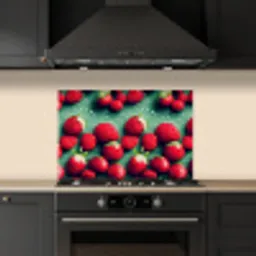 Aardbeien - Rood - Groen - Kroontjes keuken achterwand spatscherm klein 900 -sfeer1