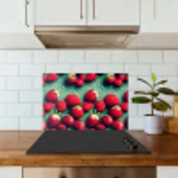 Aardbeien - Rood - Groen - Kroontjes keuken achterwand spatscherm klein 900 -sfeer2