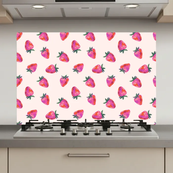 Aardbeien - Rood - Roze - Patroon keuken achterwand spatscherm klein 900 -3d_website