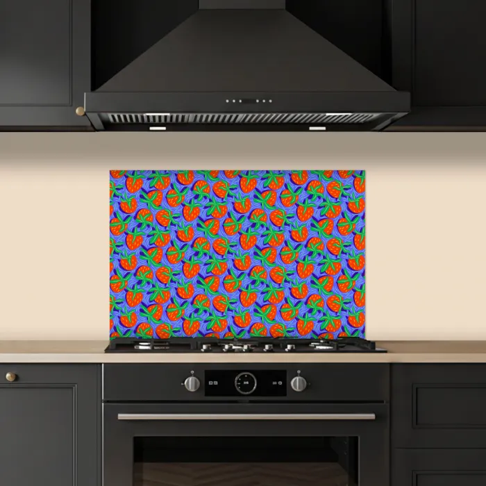 Aardbei - Rood - Blauw - Patroon keuken achterwand spatscherm klein 900 -sfeer1