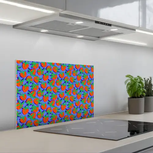 Aardbei - Rood - Blauw - Patroon keuken achterwand spatscherm klein 900 -3d_schuin