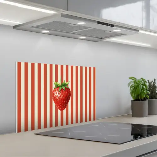 Aardbei - Strepen - Rood keuken achterwand spatscherm klein -3d_schuin