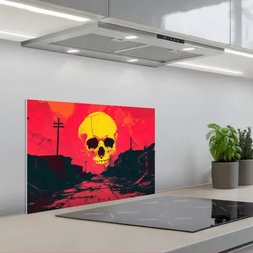 Straat - Verlaten - Schedel - Geel keuken achterwand spatscherm klein -3d_schuin