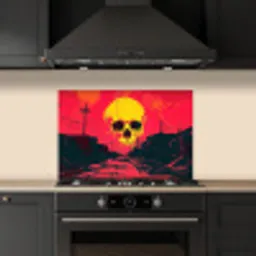 Straat - Verlaten - Schedel - Geel keuken achterwand spatscherm klein -sfeer1