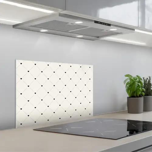 Streep - Hart - Wit - Zwart keuken achterwand spatscherm klein 900 -3d_schuin
