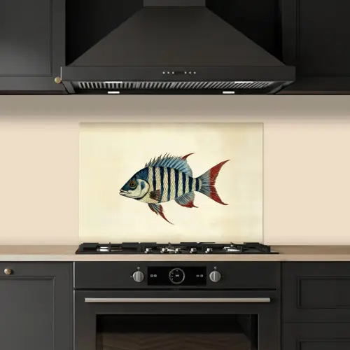 Gestreept - Donkerblauw - Rugvin - Vis keuken achterwand spatscherm klein -sfeer1