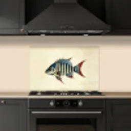 Gestreept - Donkerblauw - Rugvin - Vis keuken achterwand spatscherm klein -sfeer1