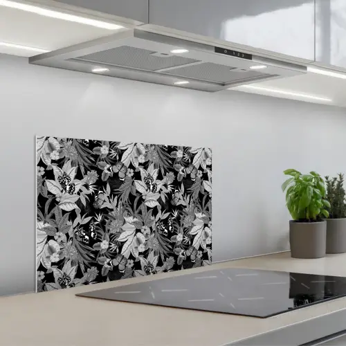 Zomer - Vlinder - Zwart - Grijs keuken achterwand spatscherm klein 900 -3d_schuin